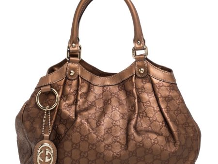 Gucci Metallic Gold Guccissima Leather Medium Sukey Tote Hot on Sale