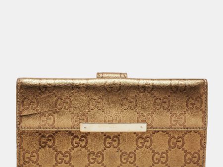 Gucci Metallic Gold Guccissima Leather Flap Continental Wallet For Cheap