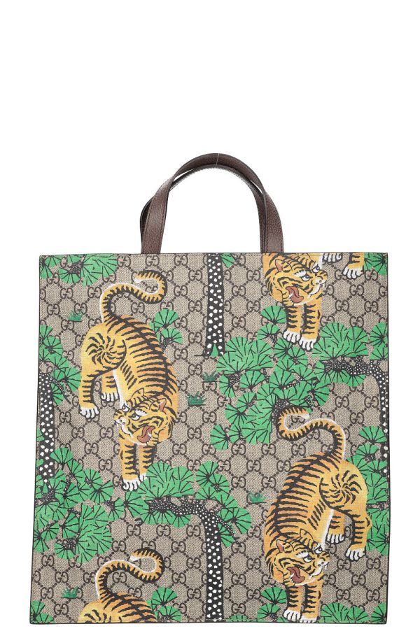 GUCCI Convertible Soft Open Tote Bengal Print GG Canvas Cheap