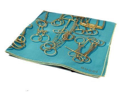 Gucci Cavalcata Silk Tilt Blue Turquoise Twill Horsebit Shawl (GGSH100) Discount