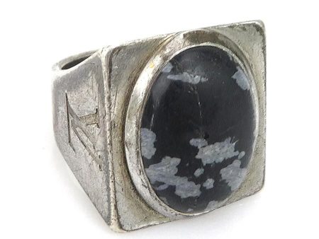 LOUIS VUITTON Ring Chevalier Snow Flow Silver 925 Stone Silver Black Gray Men s M64903 No. 18 Online now