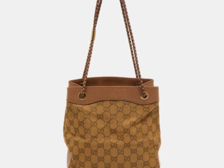 Gucci Beige GG Canvas and Leather Braided Handle Tote Discount