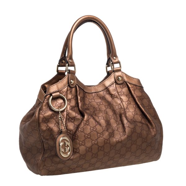 Gucci Metallic Gold Guccissima Leather Medium Sukey Tote Hot on Sale