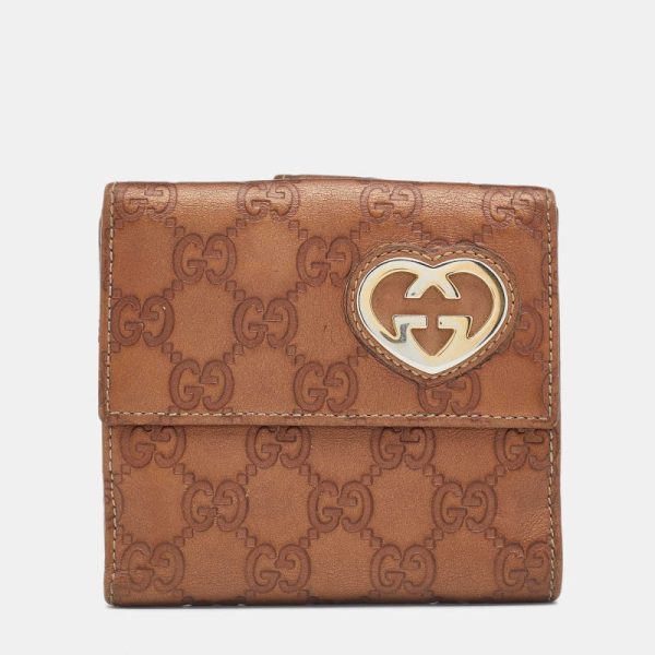 Gucci Metallic Bronze Guccissima Leather Interlocking GG Flap French Wallet For Discount