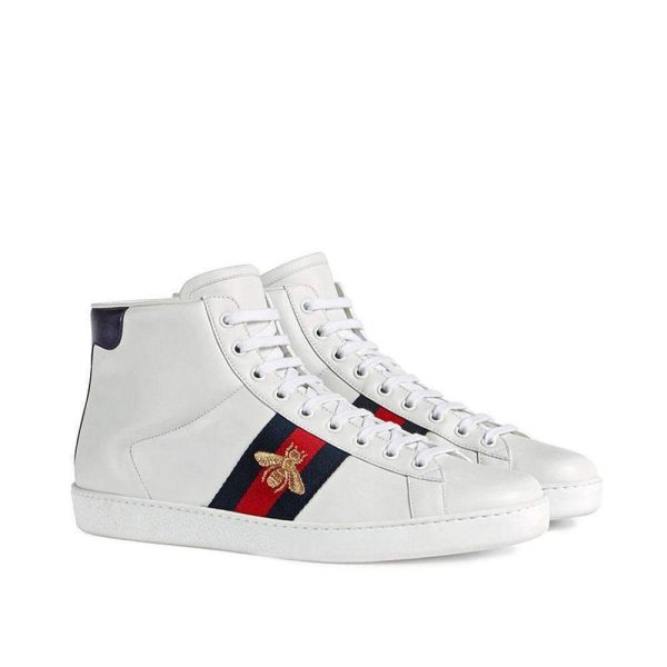 Gucci Bee Ace High-Top Sneakers White Leather Men s Trainers 501803 DOPE0 (GGM1702) For Sale