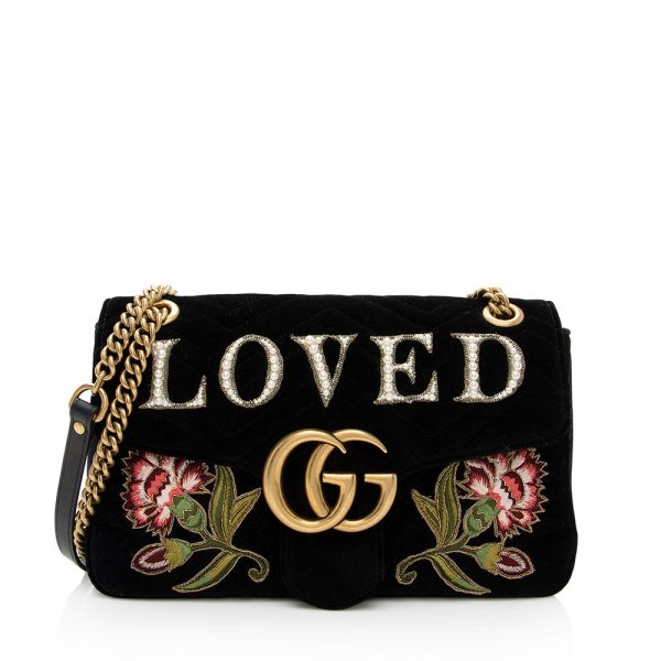 Gucci Matelasse Velvet Embroidered Loved Floral GG Marmont Medium Shoulder Bag Online