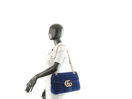 GUCCI Medium Marmont Matelasse Velvet Blue- OUTLET FINAL SALE For Discount