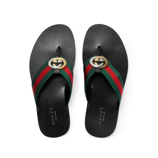 Gucci Men s Shoes Black, Red & Green Calf-Skin leather   Fabric Sandals (GGM1722) Supply