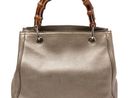 Gucci Metallic Gold Leather Bamboo Top Handle Shopper Tote Online