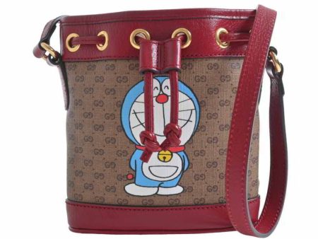 Gucci Micro GG Supreme Mini Bucket Bag Shoulder Doraemon Red Brown PVC For Sale