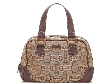 Gucci Bamboo Horsebit Canvas Handbag For Sale