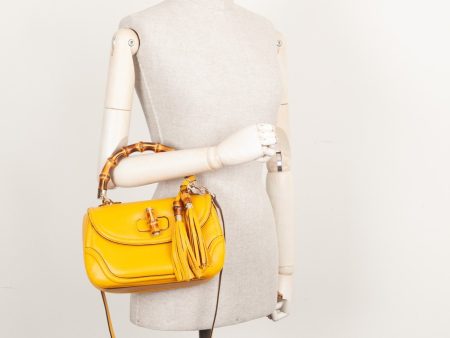 GUCCI 1947 New Convertible Bamboo Top Handle Bag Medium Yellow on Sale