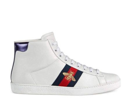 Gucci Bee Ace High-Top Sneakers White Leather Men s Trainers 501803 DOPE0 (GGM1702) For Sale