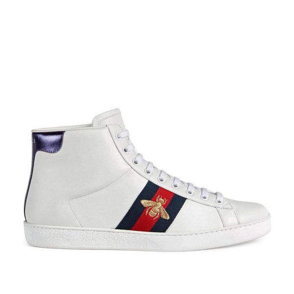 Gucci Bee Ace High-Top Sneakers White Leather Men s Trainers 501803 DOPE0 (GGM1702) For Sale