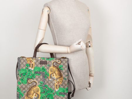 GUCCI Convertible Soft Open Tote Bengal Print GG Canvas Cheap