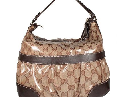 Gucci Crystal Medium Hobo bag GG Fabric Beige Ebony Designer handbag 223965 (GG1663) Discount