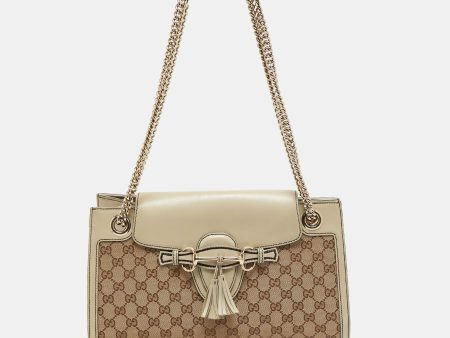 Gucci Beige GG Canvas and Leather Large Emily Chain Shoulder Bag Online Hot Sale