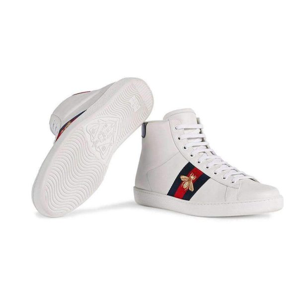 Gucci Bee Ace High-Top Sneakers White Leather Men s Trainers 501803 DOPE0 (GGM1702) For Sale