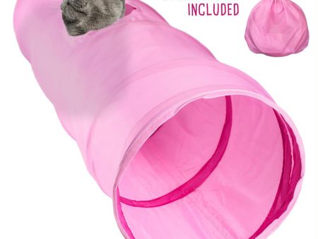 52  Pink Krinkle Cat Tunnel with Peek Hole and Storage Bag Hot on Sale