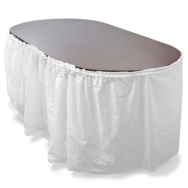 14  White Reusable Plastic Table Skirt, Extends 20 + For Cheap