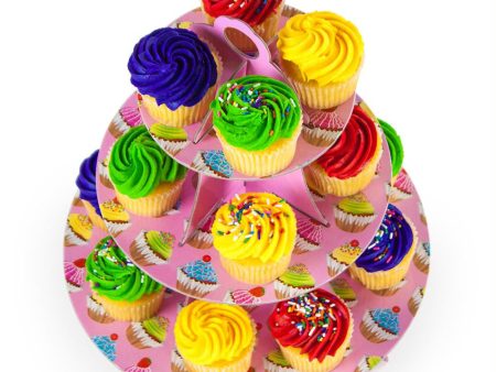 Pink 3 Tier Cupcake Stand, 14in Tall by 12in Wide Online