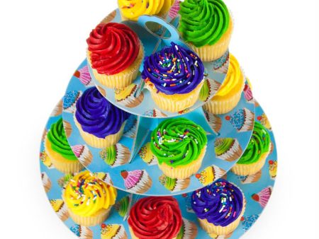 Blue 3 Tier Cupcake Stand, 14in Tall by 12in Wide Supply