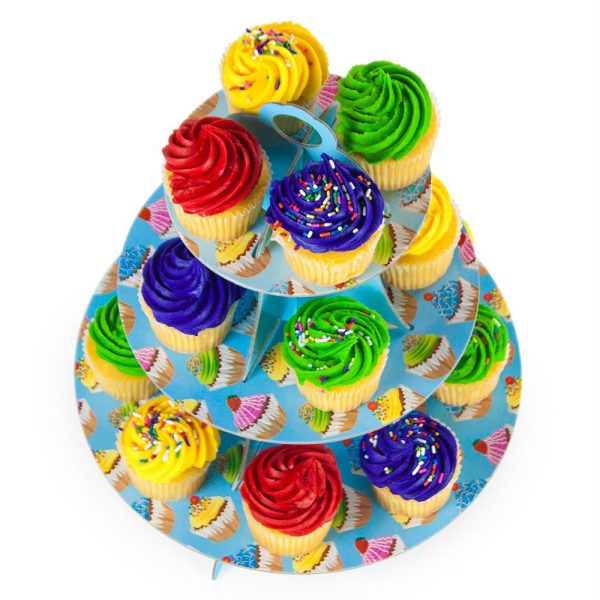 Blue 3 Tier Cupcake Stand, 14in Tall by 12in Wide Supply