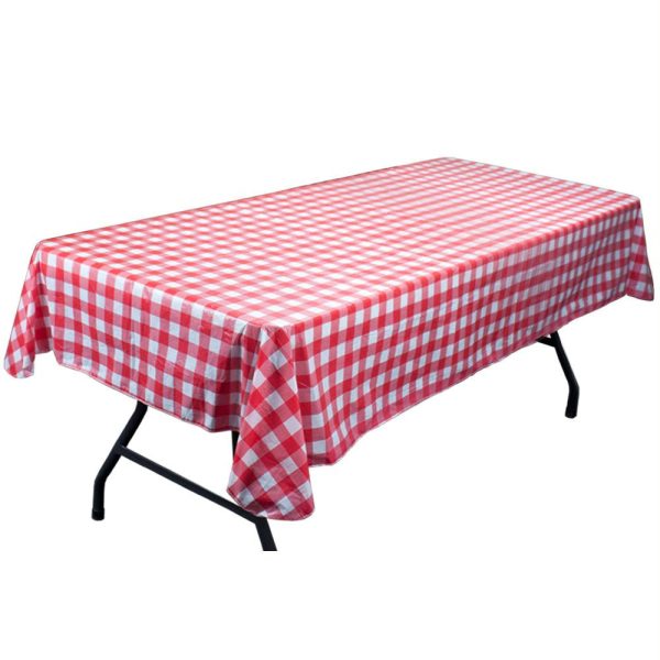 Red and White Vinyl Table Cloth with Flannel Backing Cheap