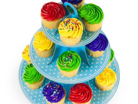 Blue Polka Dot 3 Tier Cupcake Stand, 14in Tall by 12in Wide For Cheap