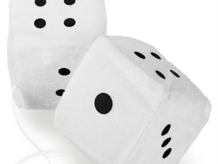 Pair of White 3in Hanging Fuzzy Dice Fashion