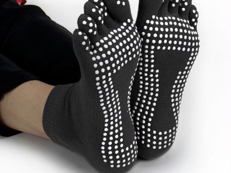 Black Yoga Toe Socks w- Slip-free Silicone Texturizing Beads For Cheap