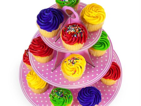 Pink Polka Dot 3 Tier Cupcake Stand, 14in Tall by 12in Supply