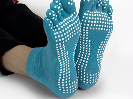 Blue Yoga Toe Socks w- Slip-free Silicone Texturizing Beads Hot on Sale