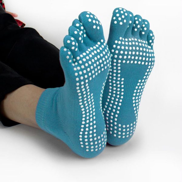 Blue Yoga Toe Socks w- Slip-free Silicone Texturizing Beads Hot on Sale