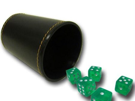 5 Green 16mm Dice with Synthetic Leather Cup For Sale