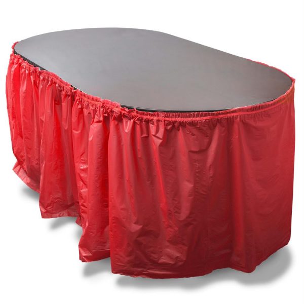 14-foot Red Reusable Plastic Table Skirt, Extends up to 20ft Online Sale